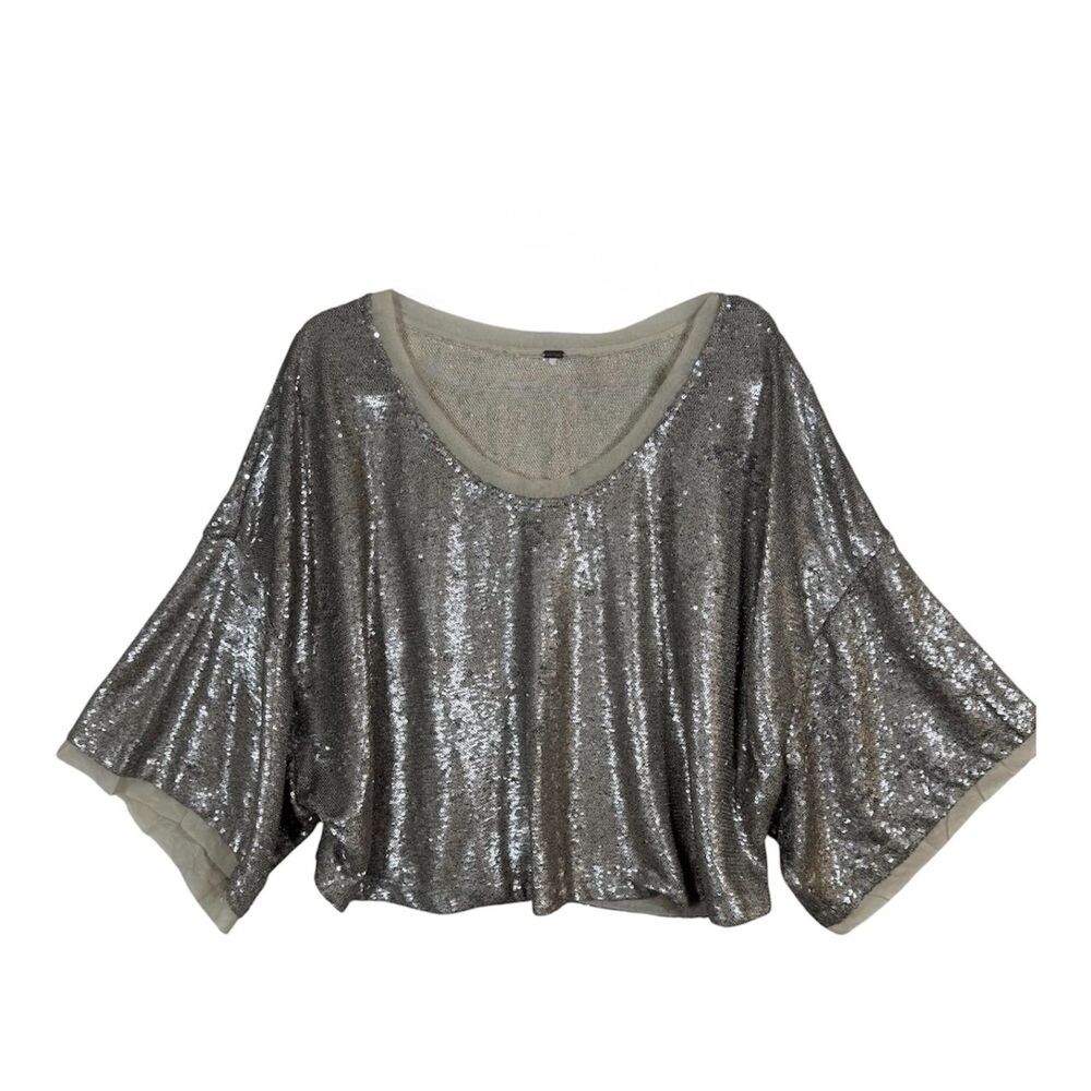 Free People Champagne Dreams Sequin Dolman Crop Top Size S/M EUC